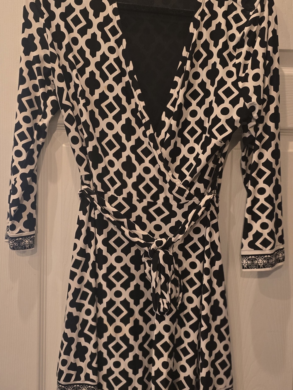 INC International Concepts Black and White Long Sleeve Wrap Dress